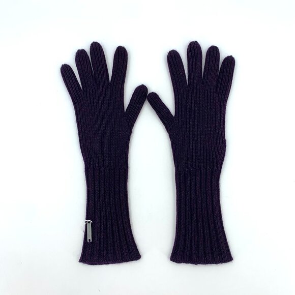 H17627 Burberry Bbr Burberry Dark Purple Cashmere Knitted Wool Gloves 34*10cm - Picture 1 of 7